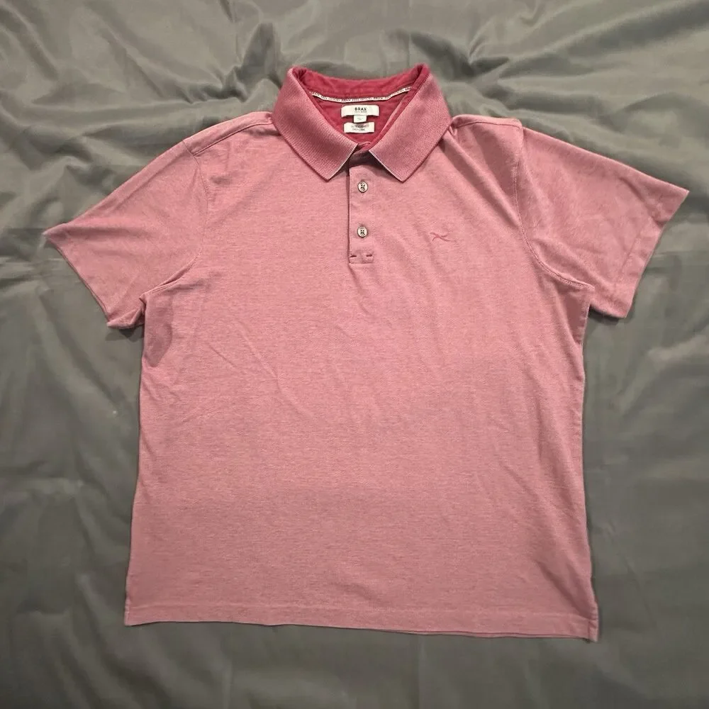 Brax Shirt Mens Large Ultralight Polo Short Sleeve Red Button Golf Feel Good